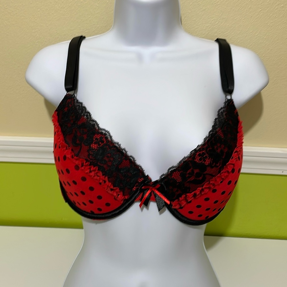 Red and Black Polka Dot Bra